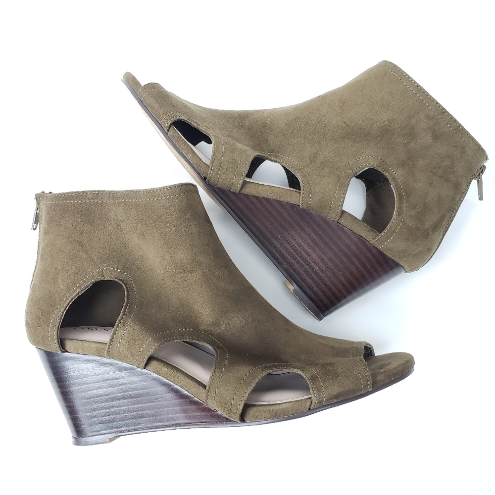Torrid Army Green Faux Suede Cut Out Ankle Bootie Wedges